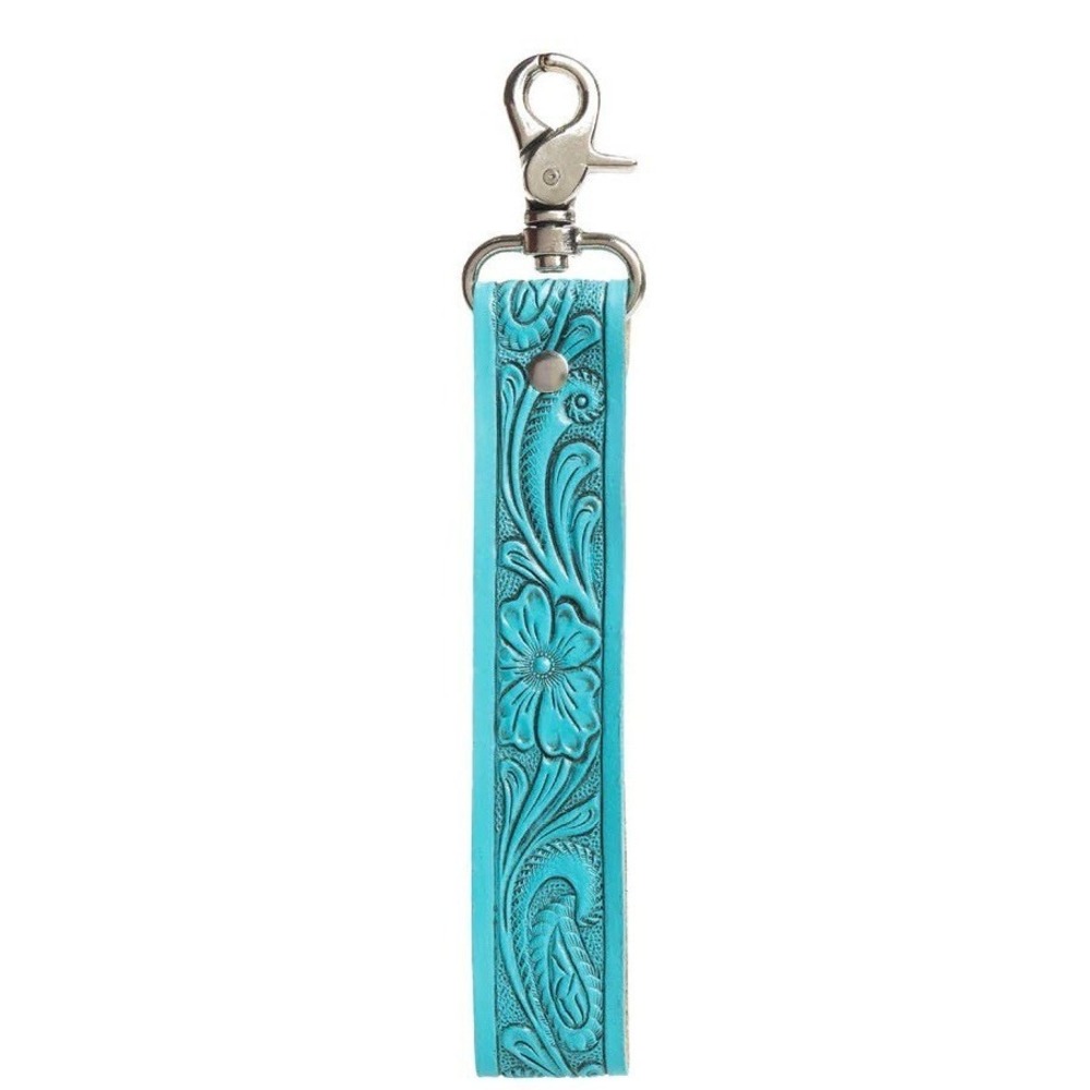 Myra Bag BLOOMING MEADOW Keychain FOB Hand Tooled Turquoise Leather S-10838 - Picture 2 of 3